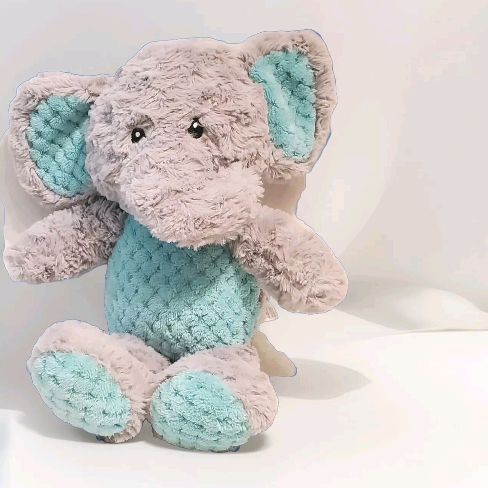 Spark Create Imagine Gray Aqua‎ Elephant Plush Stuffed Animal Rattle Crinkle Toy